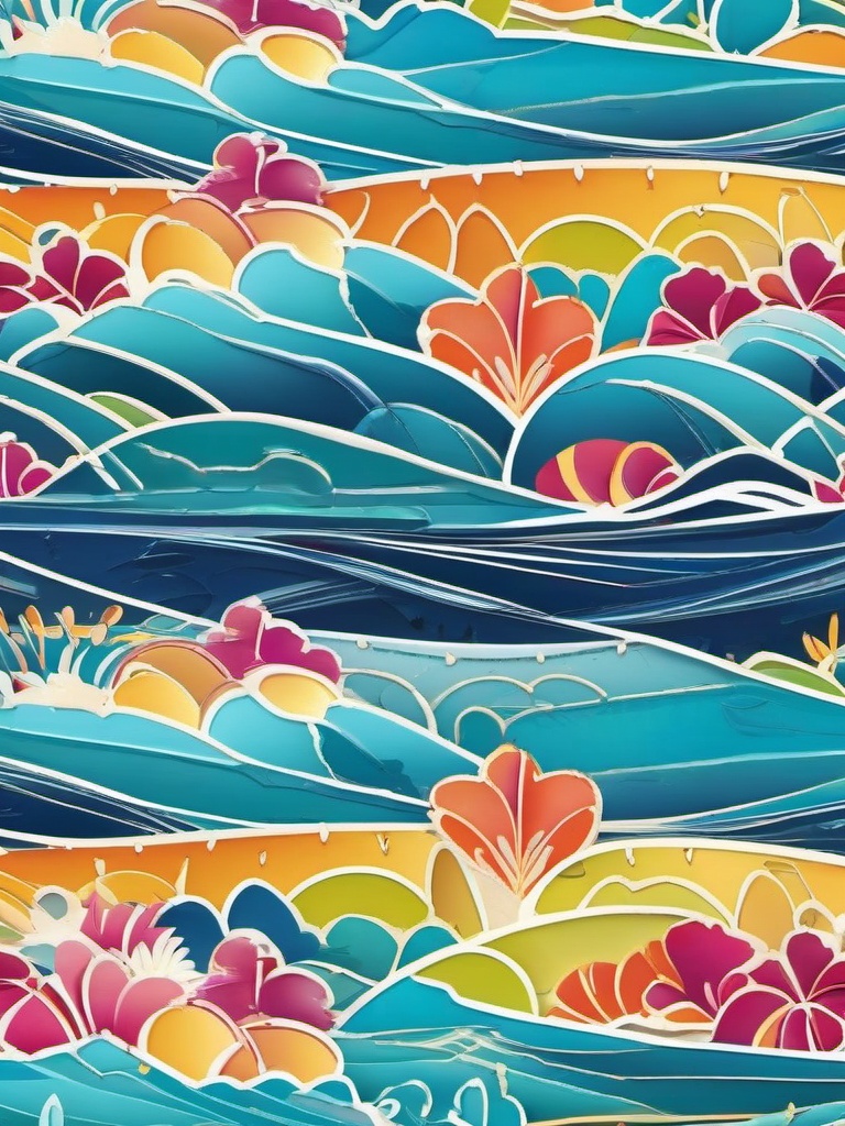 Stitch Backgrounds - Playful Stitch at a Hawaiian Beach  wallpaper style, intricate details, patterns, splash art, light colors