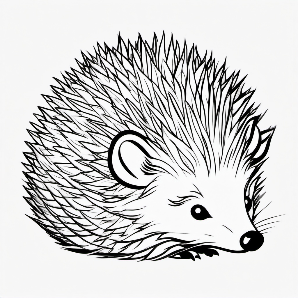 Hedgehog Tattoo - Adorable hedgehog curled up into a spiky ball  few color tattoo design, simple line art, design clean white background