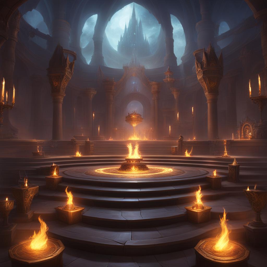 arcane arena where mages summon and command elemental champions. 