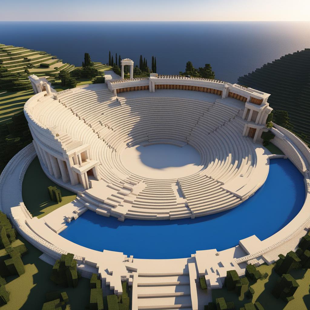 greek amphitheater overlooking the ocean - minecraft house design ideas 