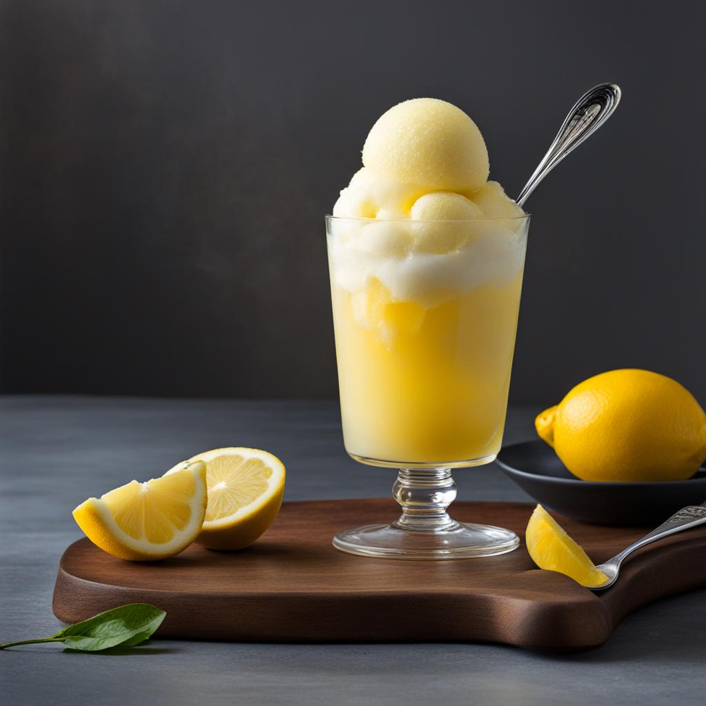 a scoop of refreshing lemon sorbet, with a burst of citrusy tanginess. 