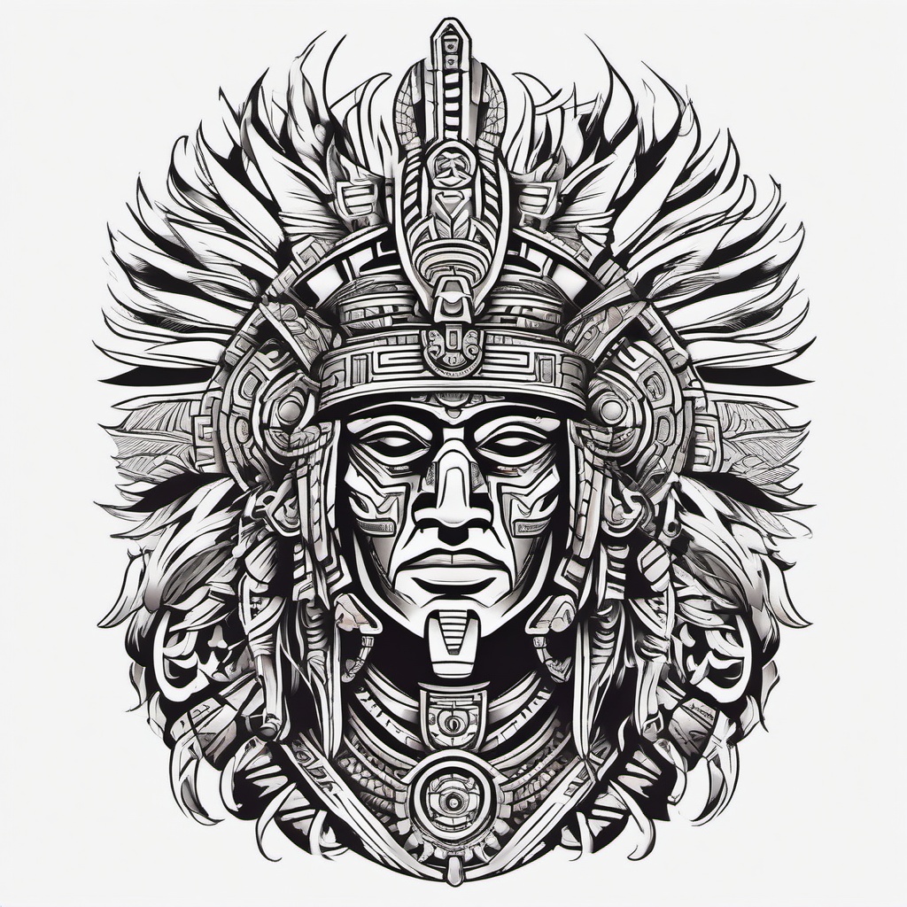 Aztec War God Tattoo - A tattoo featuring an Aztec representation of a war god.  simple color tattoo design,white background