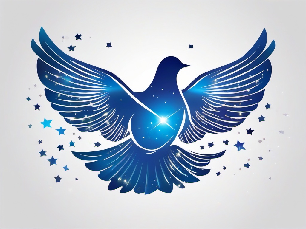 Dove flying with glittering stars clipart.  vector style illustration, white background