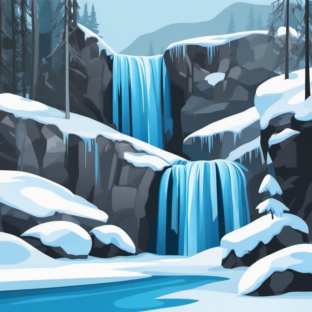 Icy Waterfall clipart - Frozen waterfall surrounded by ice, ,vector color clipart,minimal