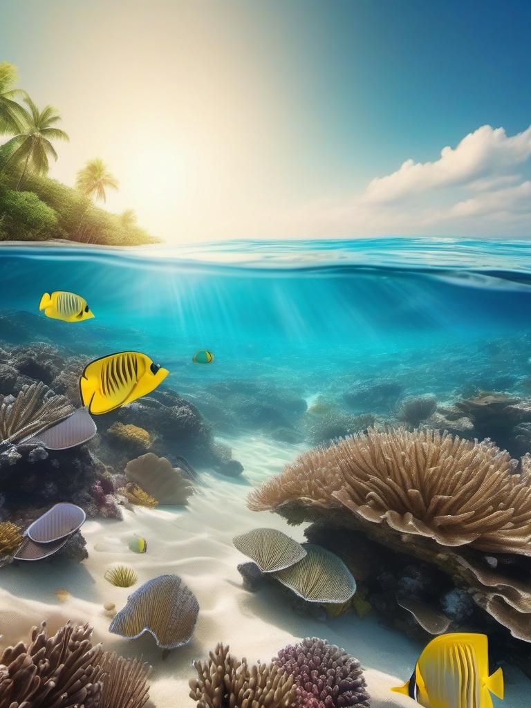 Beachside snorkeling and diving close shot perspective view, photo realistic background, hyper detail, high resolution