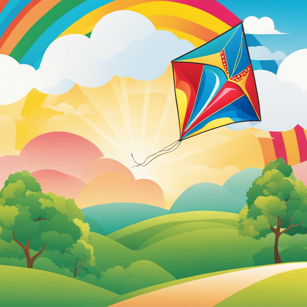 kite clipart - a vibrant kite soaring in the sky, flown by children in a sun-drenched park 