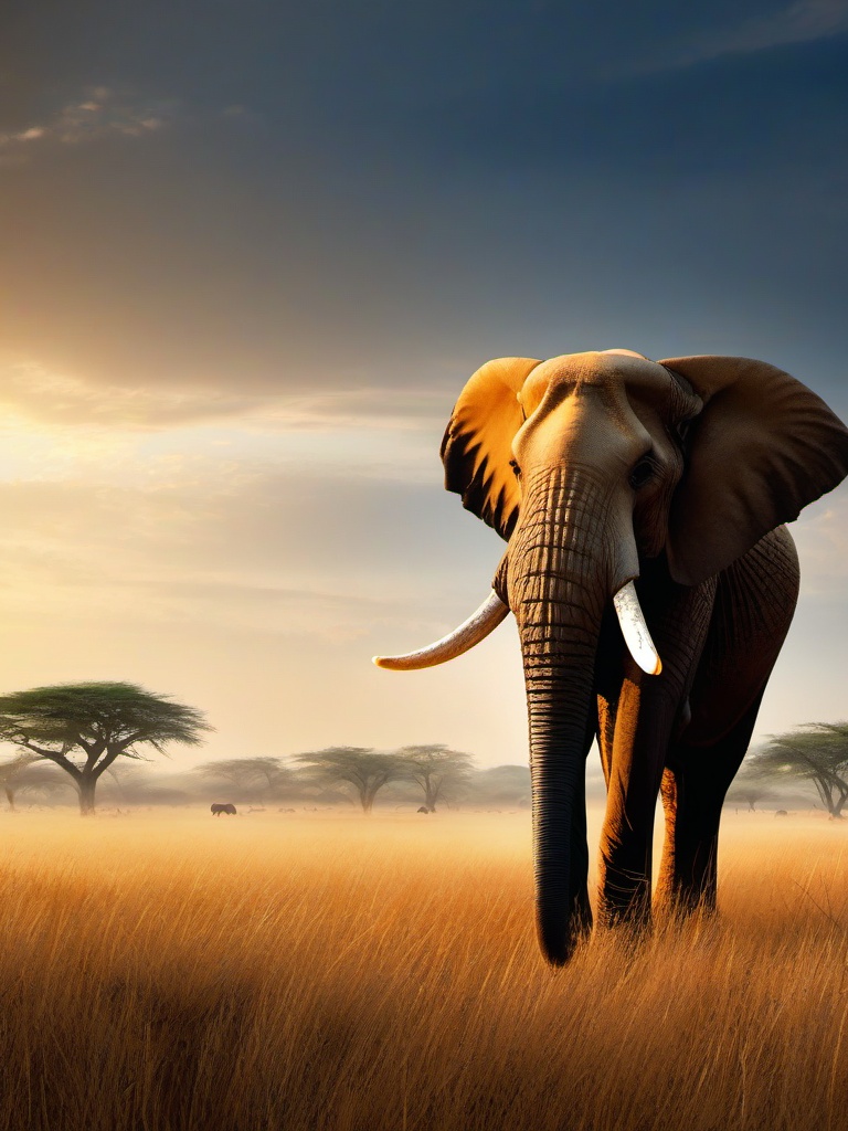 Elephant Clipart in the Savannah,Noble elephant in a vast savannah, symbolizing strength and wisdom. 