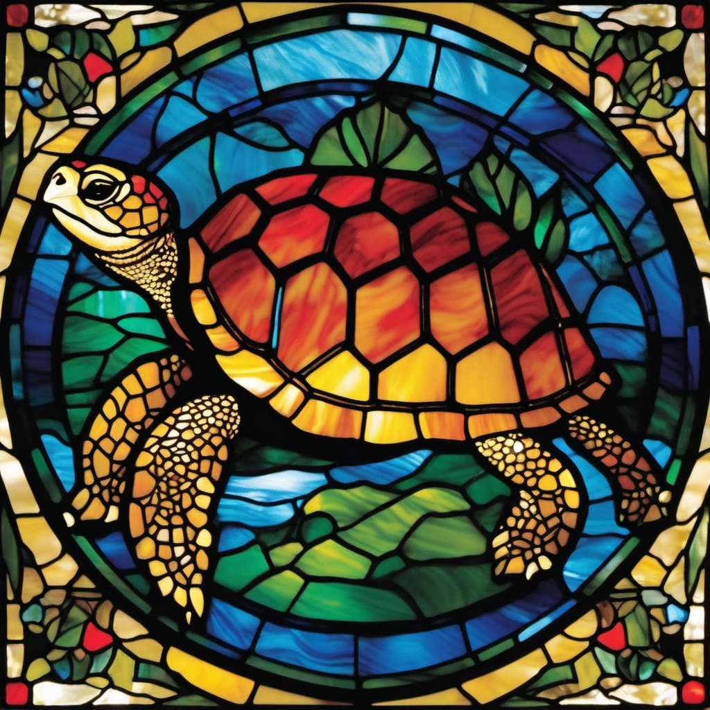 Stained Glass Tortoise - Embrace the slow and steady nature of tortoises with stained glass art, featuring these reptiles in vibrant and intricate designs.  