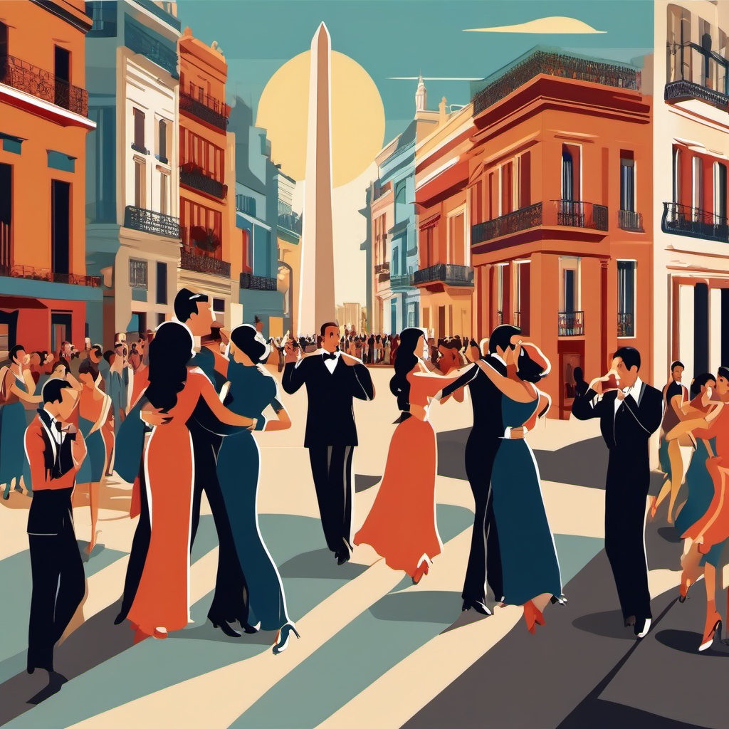 Buenos Aires clipart - Obelisco and Tango dancers in Argentina, ,color clipart vector style