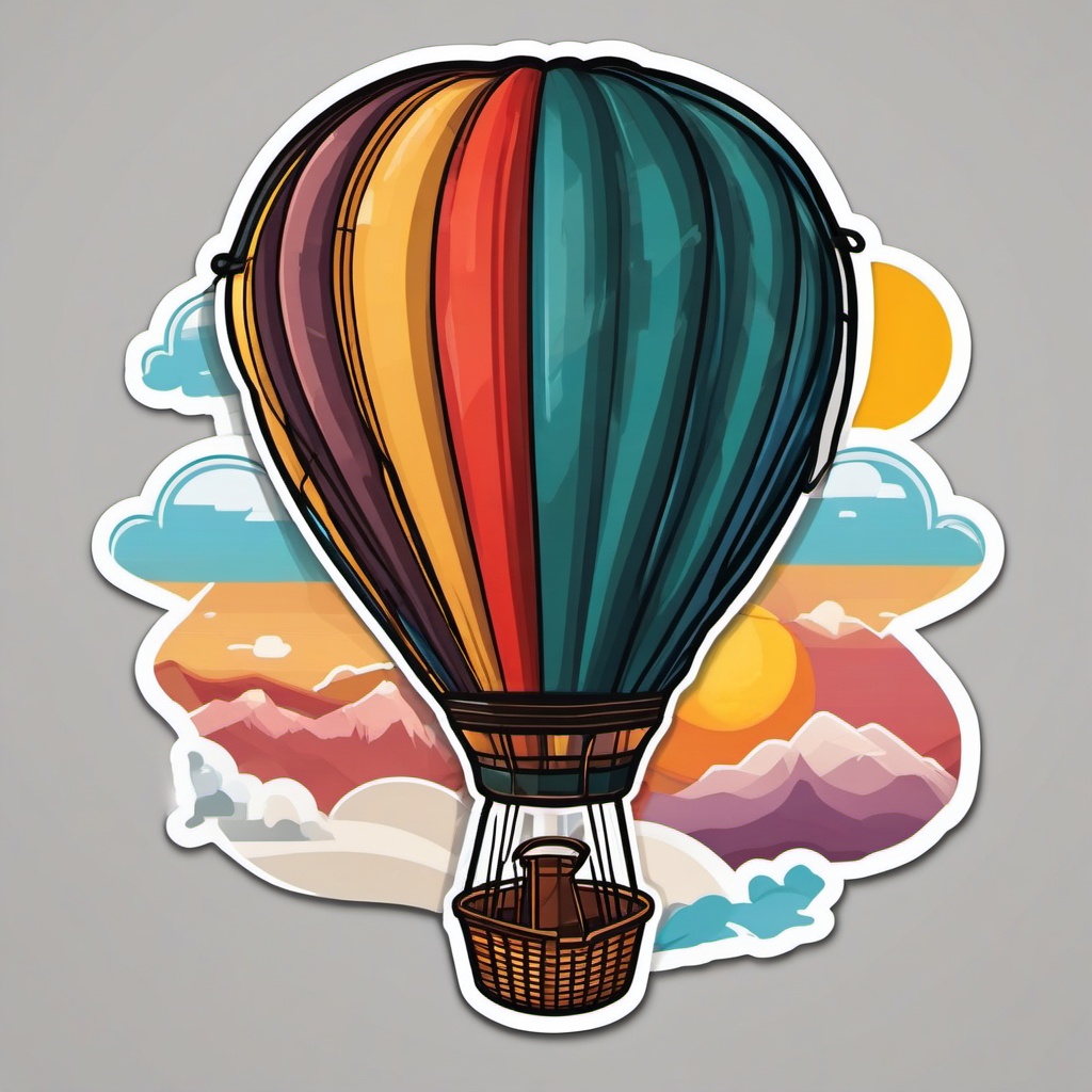 Hot Air Balloon Adventure Sticker - Adventurous hot air balloon ride, ,vector color sticker art,minimal