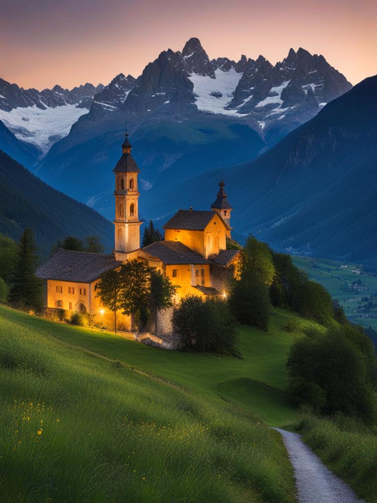 undiscovered valle d'aosta - paint a scene from the undiscovered valle d'aosta, with dramatic mountain vistas and charming alpine towns. 