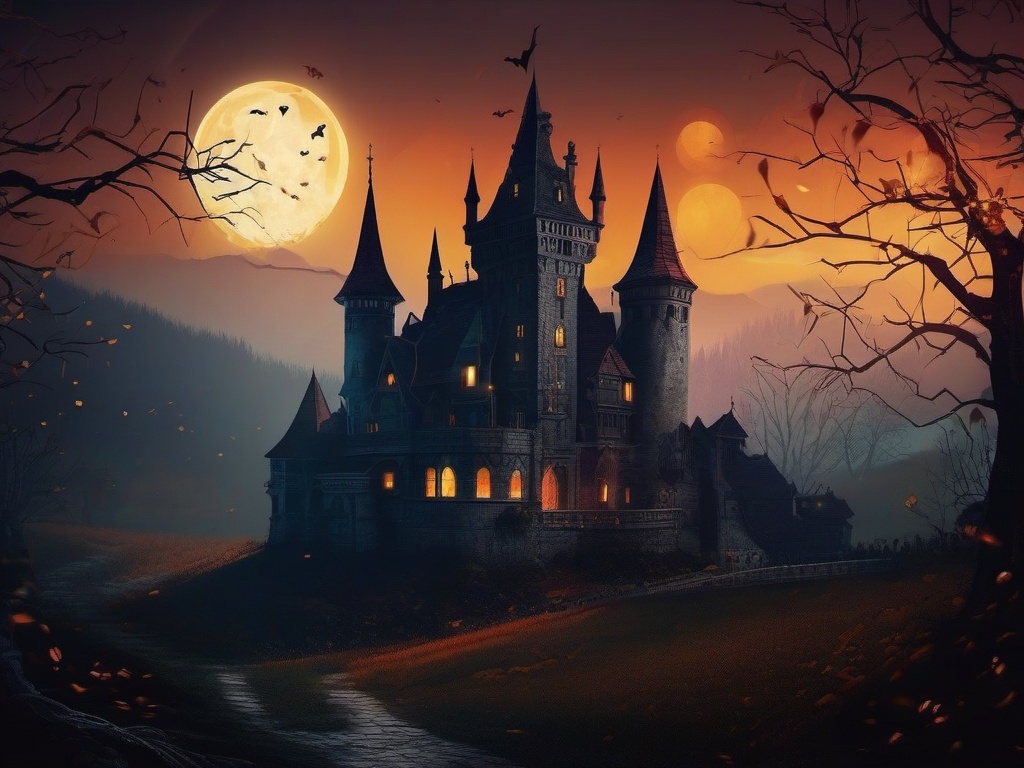 Halloween Wallpaper iPhone - Haunting Castles in Transylvania  wallpaper style, intricate details, patterns, splash art, light colors