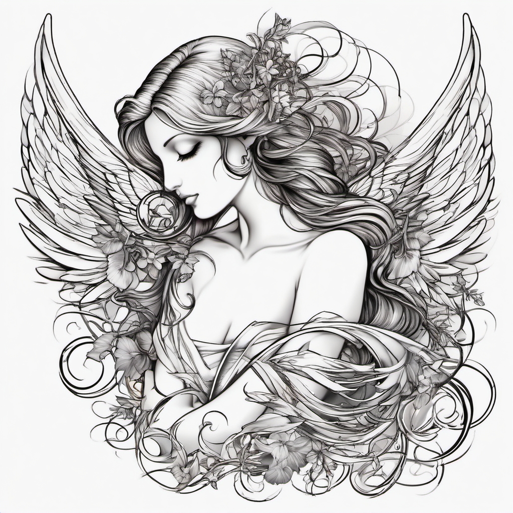 angel fairy tattoo designs  simple color tattoo style,white background