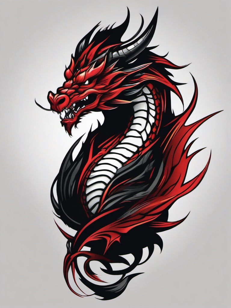 Demon Dragon Tattoo-Creative and fierce tattoo featuring a demon dragon, capturing themes of power and fantasy.  simple color tattoo,white background