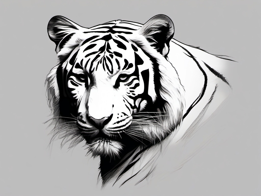 drawing of white tiger  minimal rough scribbles,doodles,black and white