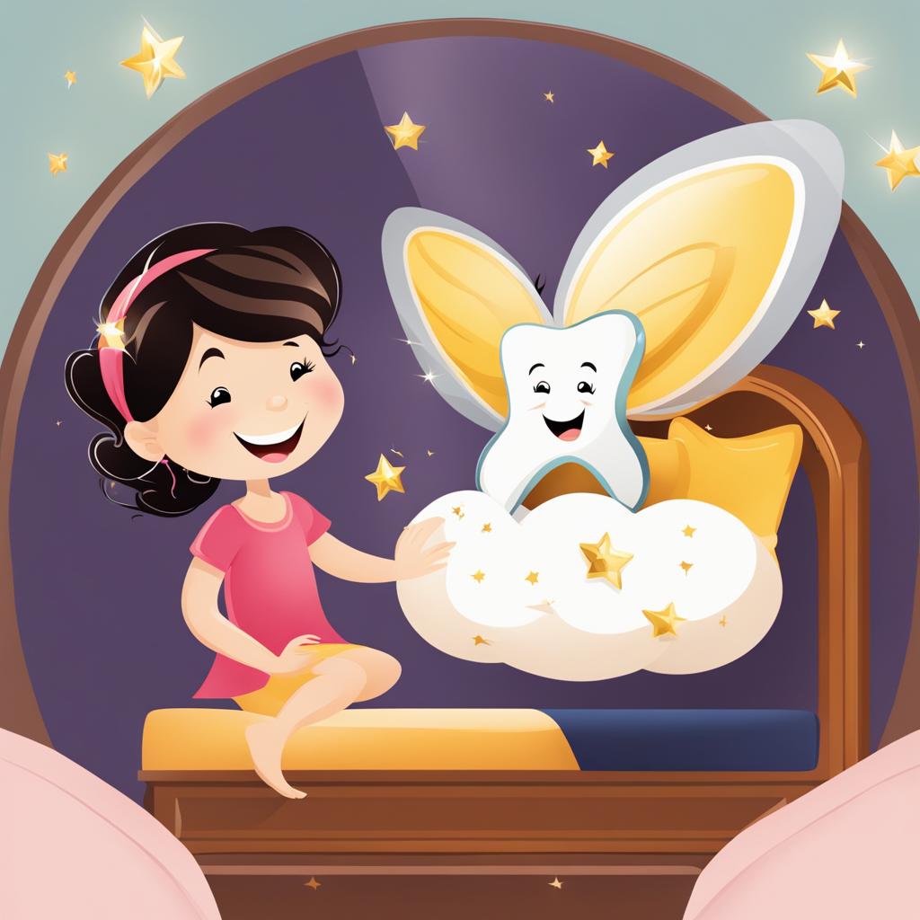 tooth clipart - a whimsical tooth fairy leaving a shiny coin under a child's pillow 