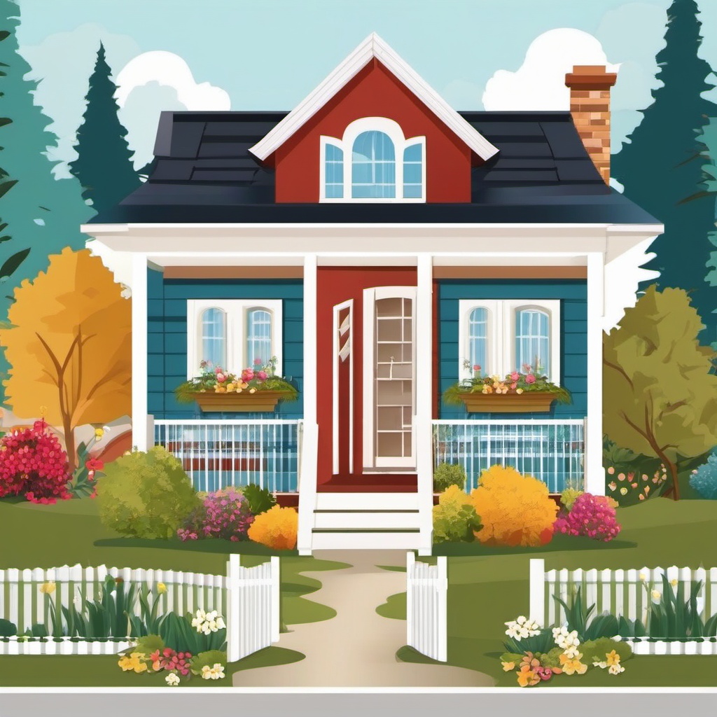 House Clipart, Cozy homes with welcoming front yards. 