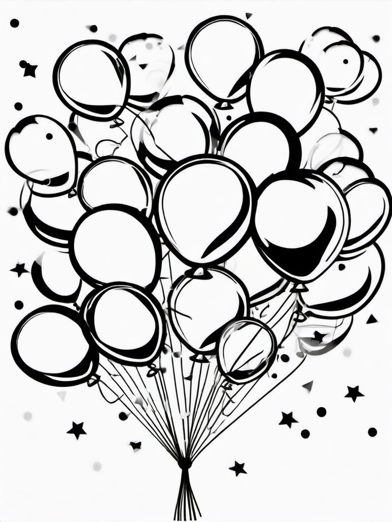 Birthday Balloons and Confetti Coloring Pages - Balloons Flying in a Confetti Shower  minimal black outline printable sheet, coloring page