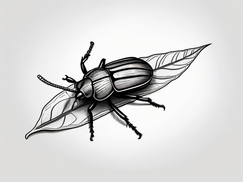 drawing of a beetle on a leaf  minimal rough sketch scribbles,doodles,black and white