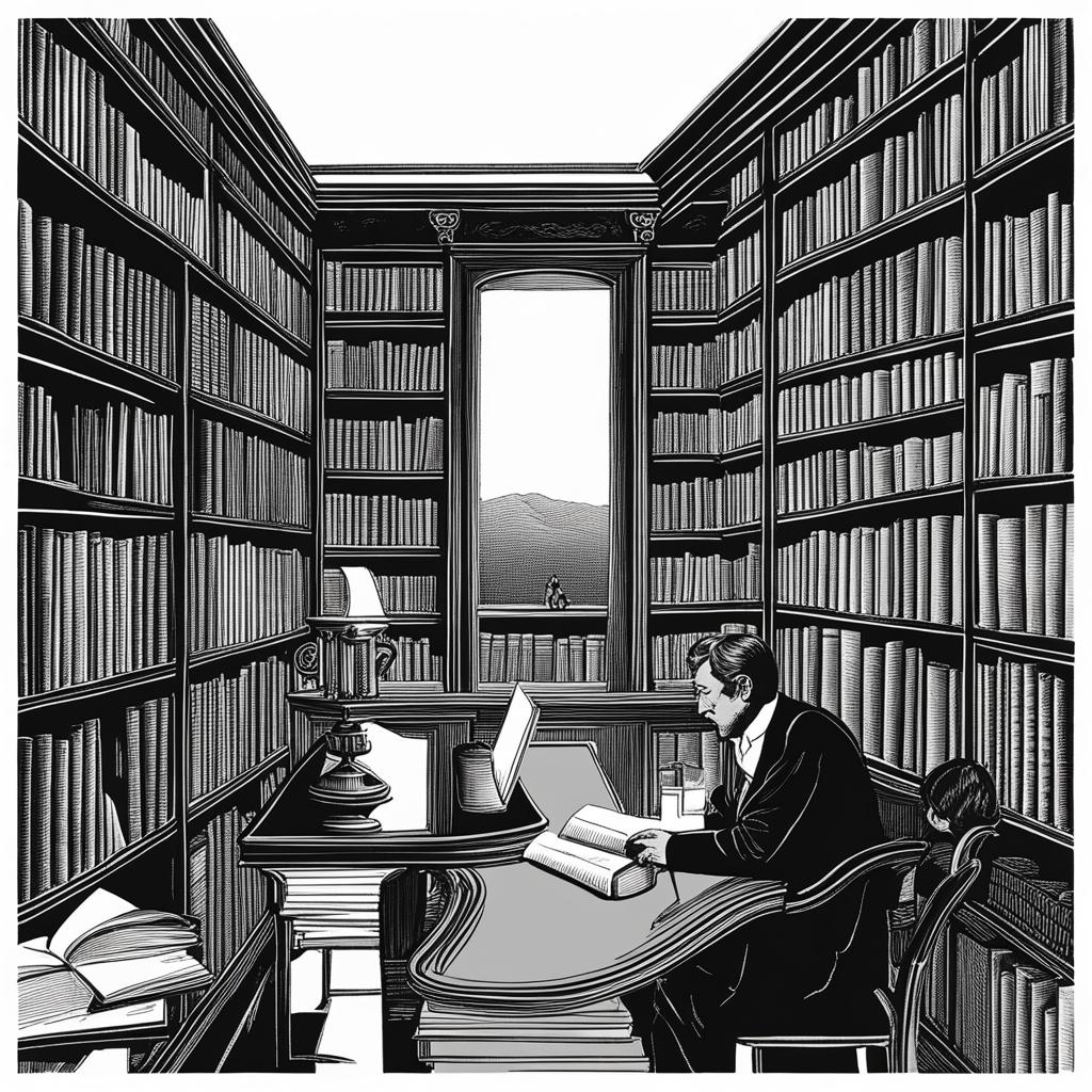 thinking clipart: pondering deeply in a philosopher's library. 