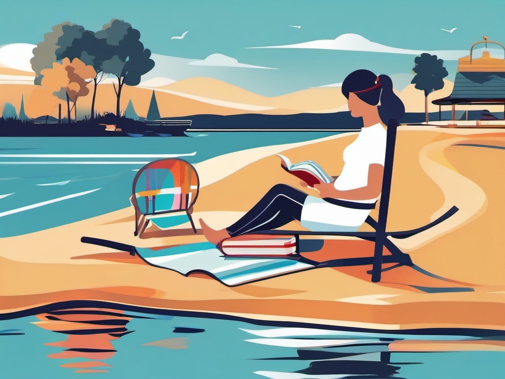 Summer Reading clipart - Reading a book on a sunny lakeside day., ,vector color clipart,minimal