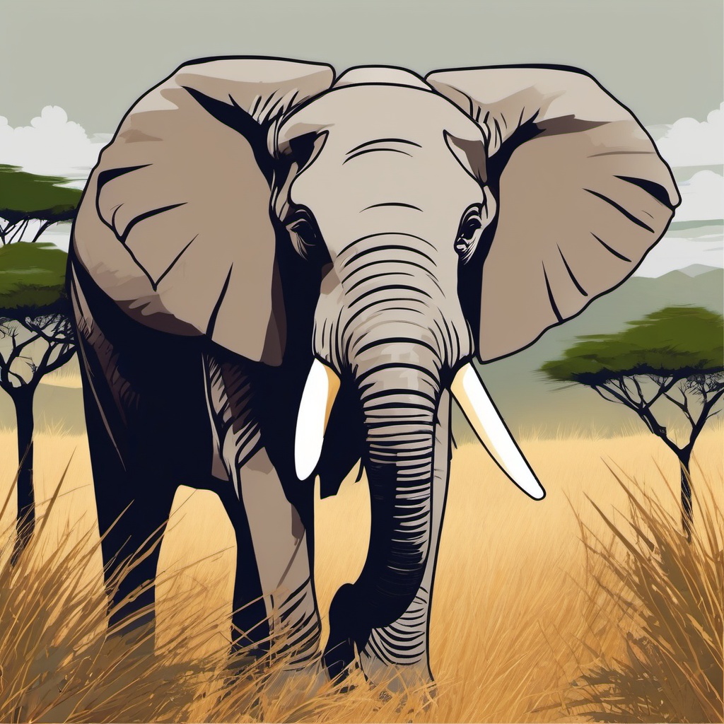 Cute Elephant in the Serengeti Plains  clipart, simple