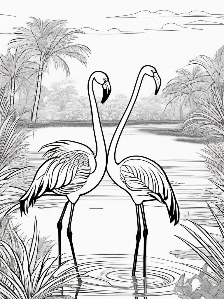 Flamingos standing in a pond  simple coloring pages