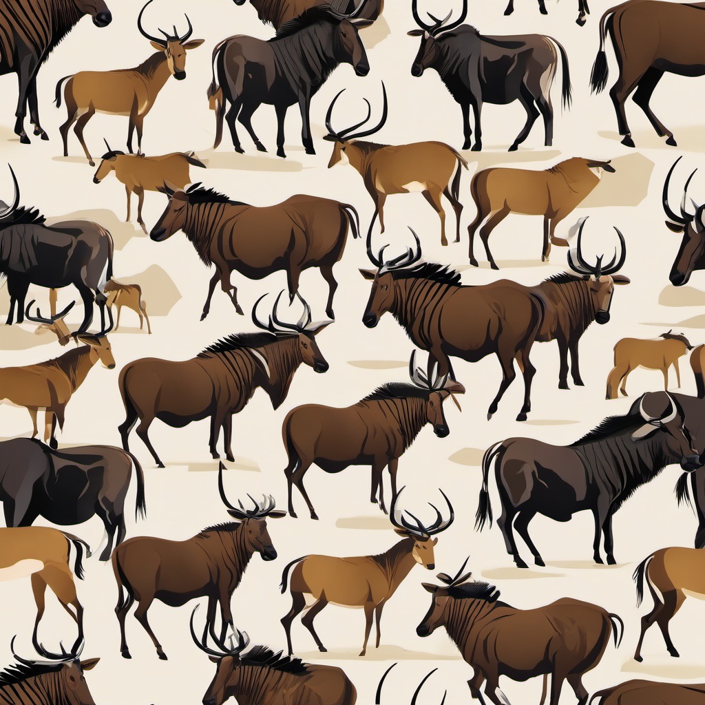 Wildebeest clipart - Large herbivore known for migration, ,vector color clipart,minimal