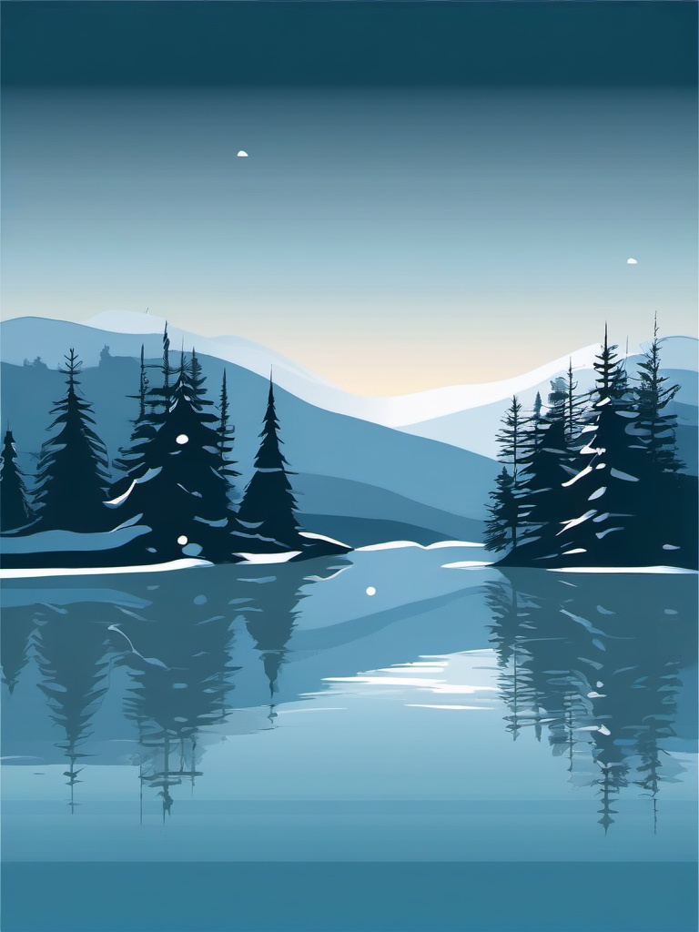 Winter Reflections clipart - Reflective water in a wintry scene, ,vector color clipart,minimal