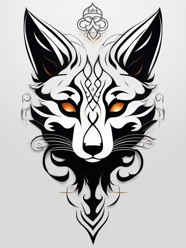 Shadowy Anbu fox tattoo. Cunning guardian.  color tattoo minimalist white background