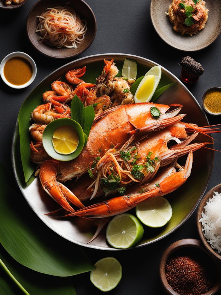 balinese seafood paradise - freshly caught fish, prawns, and crabs prepared with bold spices. 