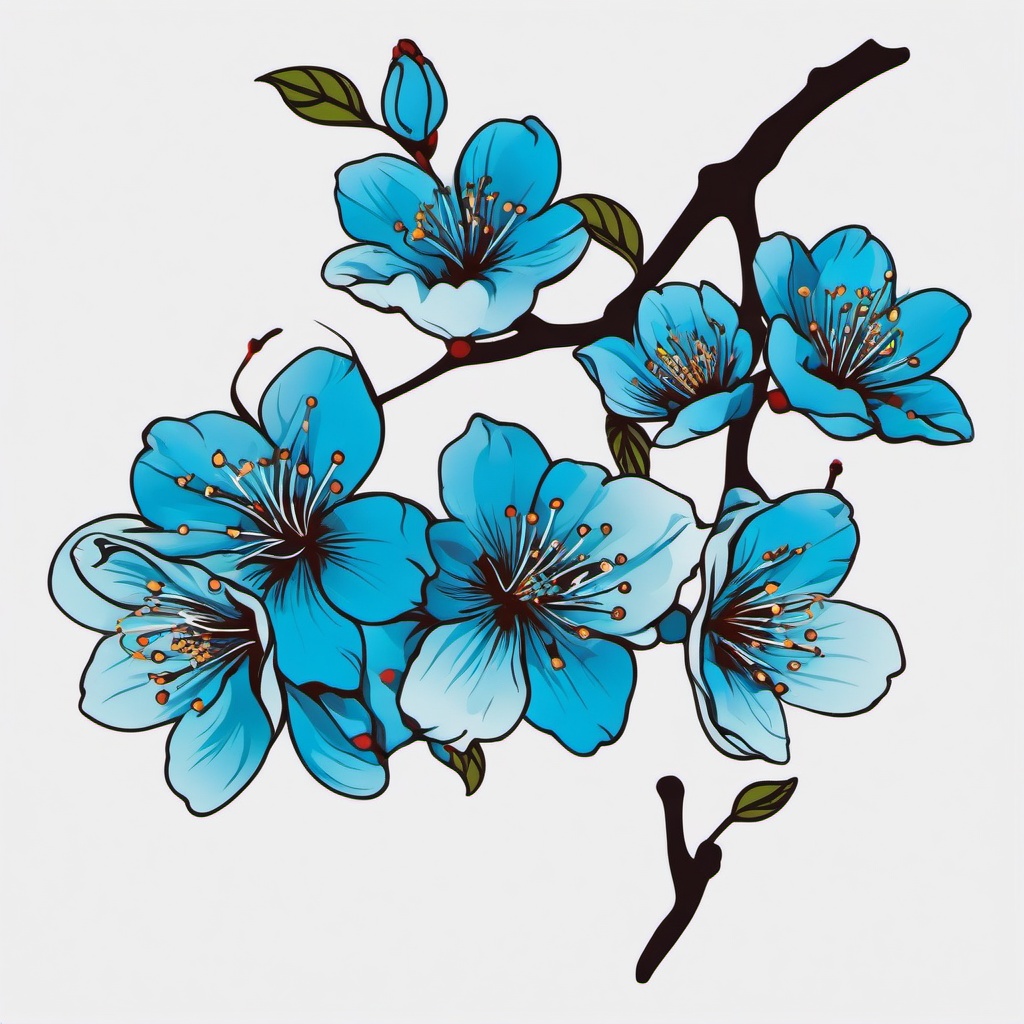 blue cherry blossom tattoo  simple vector color tattoo