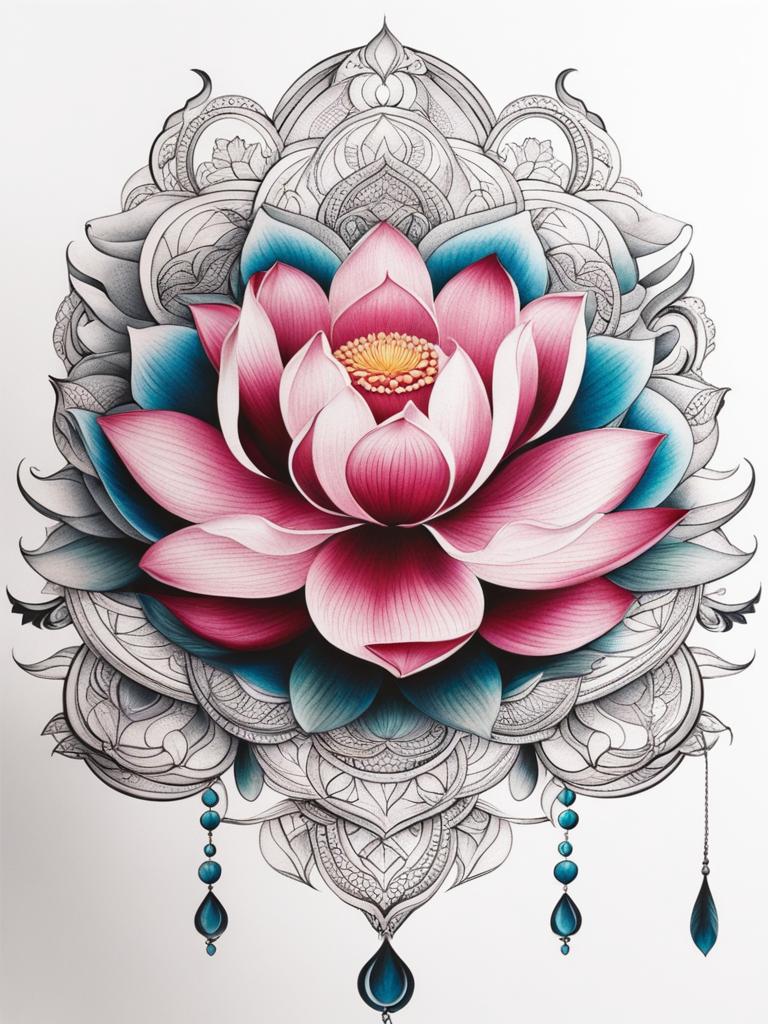 Lotus flower tattoo meaning, Tattoos showcasing the lotus flower, rich in symbolism. colors, tattoo patterns, clean white background