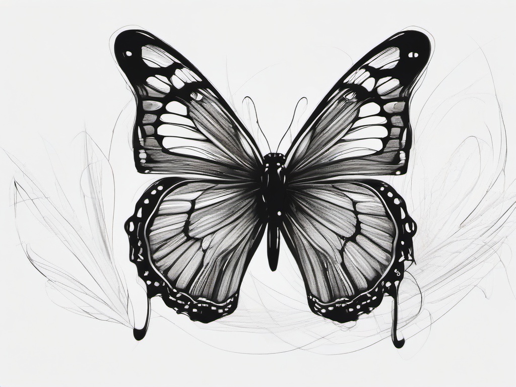 drawing of a beautiful butterfly  minimal rough scribbles,doodles,black and white