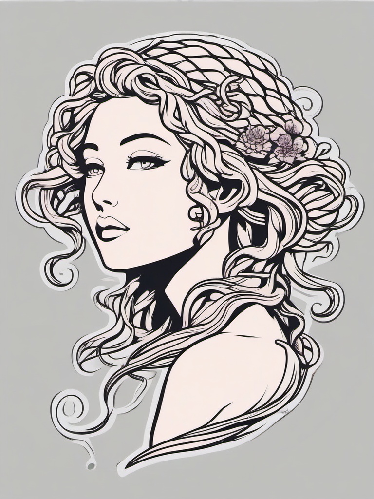 Medusa Anime Tattoo - Showcase Medusa in an anime-inspired style with a tattoo that combines mythical charm with anime aesthetics.  simple vector color tattoo,minimal,white background