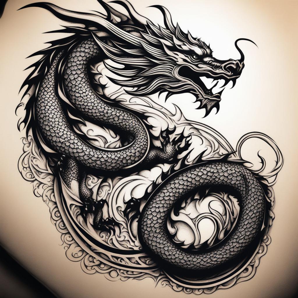 powerful and intricate dragon tattoo design symbolizing strength and courage. 