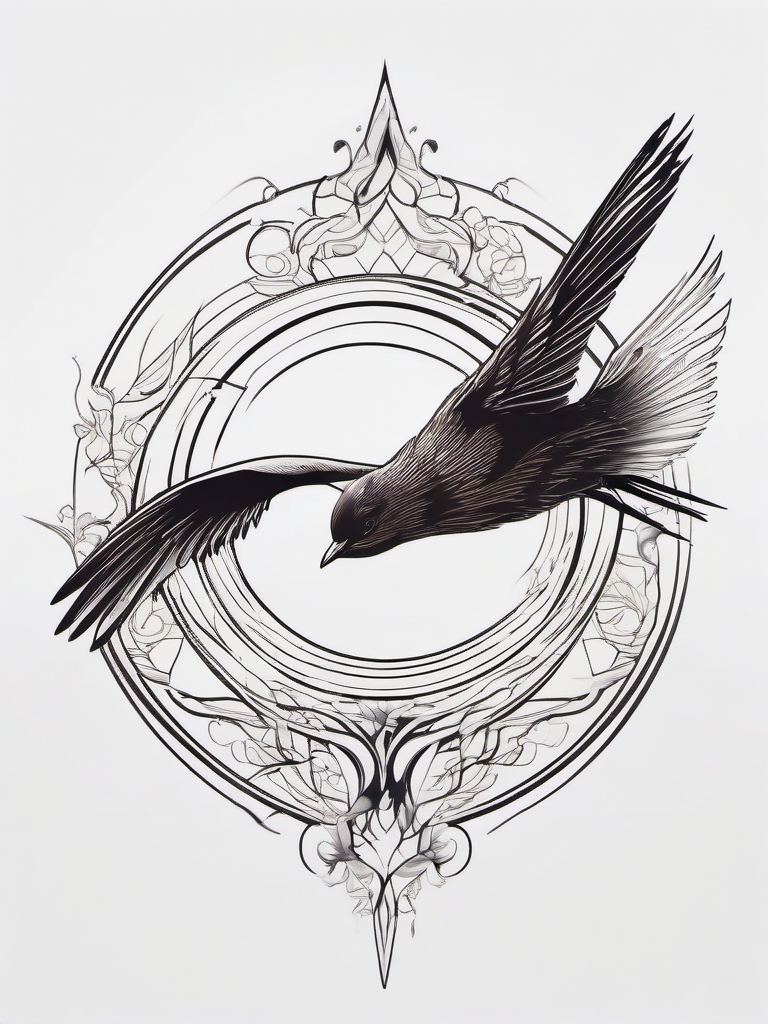 Swift tattoo transcending earthly bounds in flight.  color tattoo style, minimalist design, white background