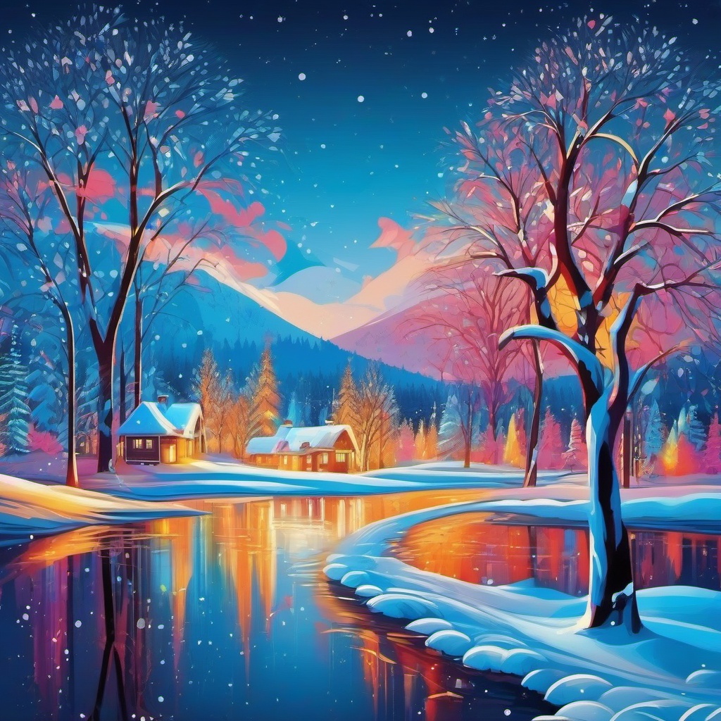 Winter Background - Winter Wonderland in Lapland wallpaper splash art, vibrant colors, intricate patterns