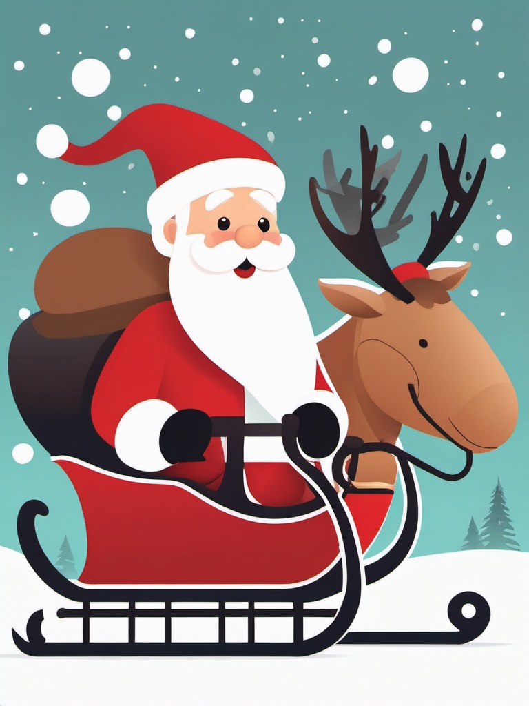 Santa's sleigh clipart, Santa Claus riding his sleigh pulled by reindeer.  simple, 2d flat