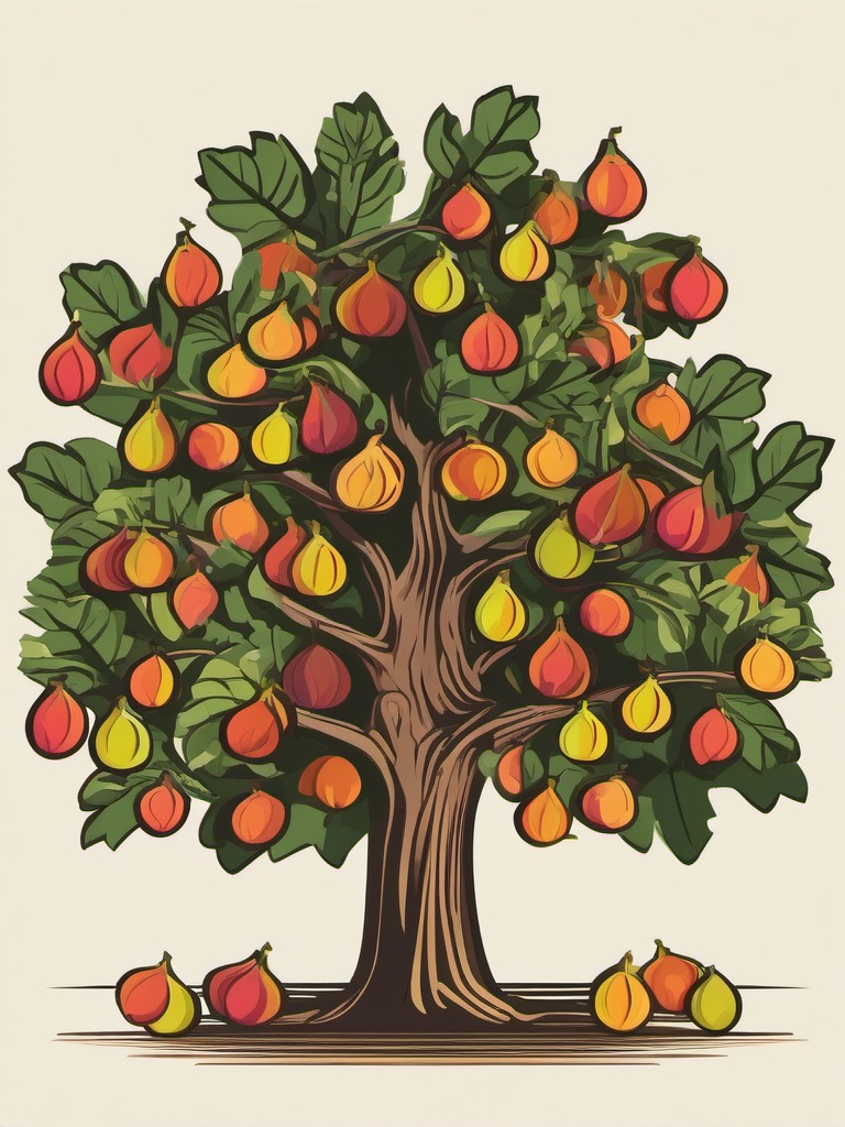 Fig Tree Clipart - Fig tree laden with ripe figs.  color vector clipart, minimal style