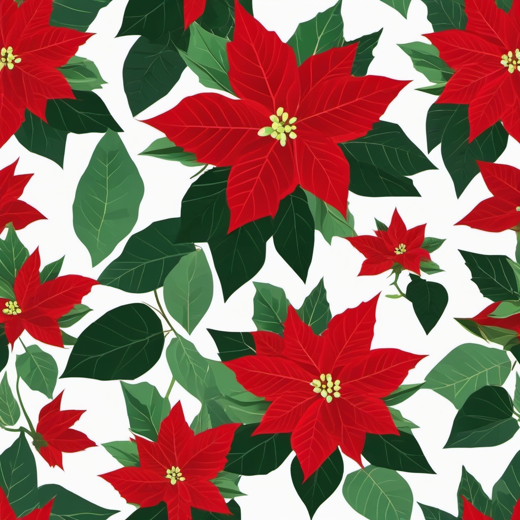 Poinsettia Clip Art - A festive red poinsettia with green leaves,  color vector clipart, minimal style