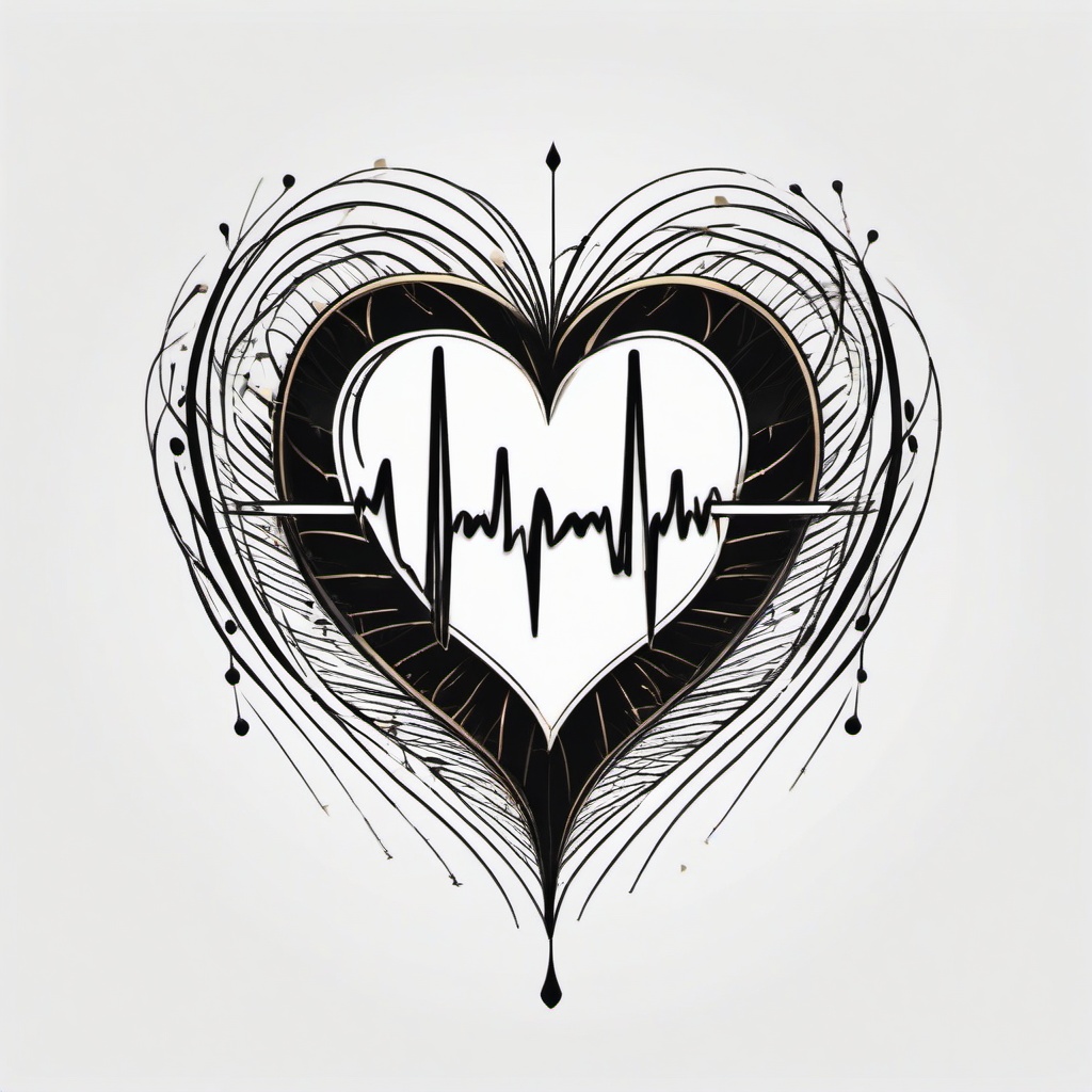 Heart Beat Tattoo with Name - Personalize your tattoo by incorporating a name into the rhythmic pattern of a heartbeat.  simple vector color tattoo,minimal,white background