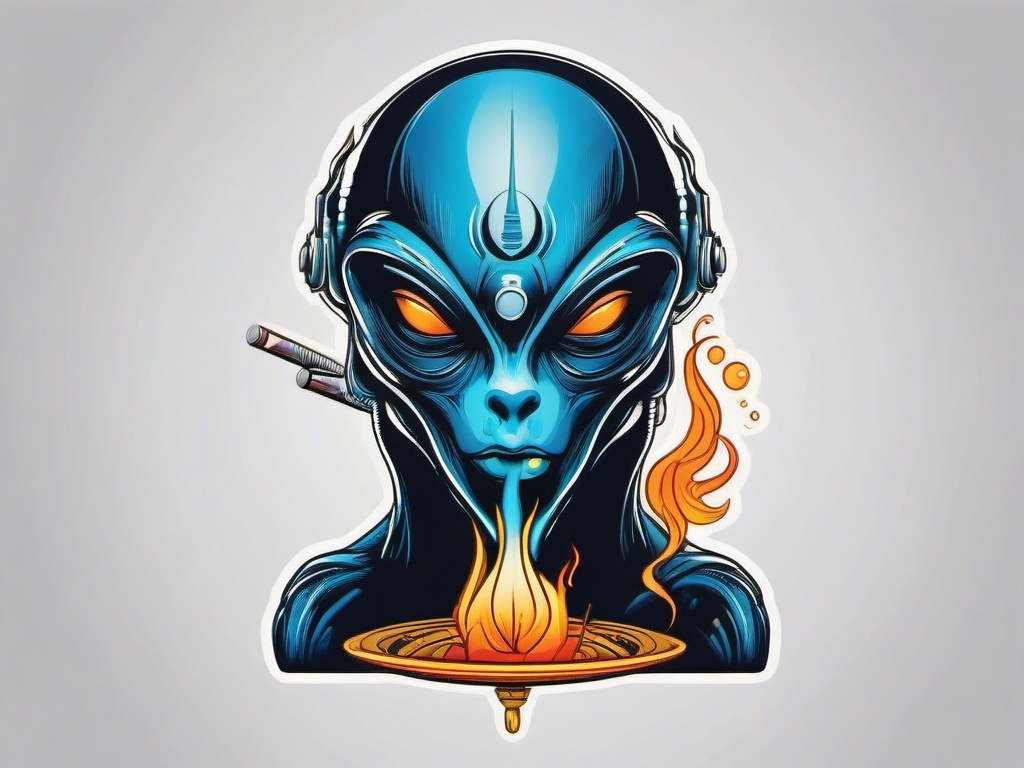 Smoking Alien Tattoo - Infuse mystique with a smoking alien-themed tattoo.  simple color tattoo,vector style,white background