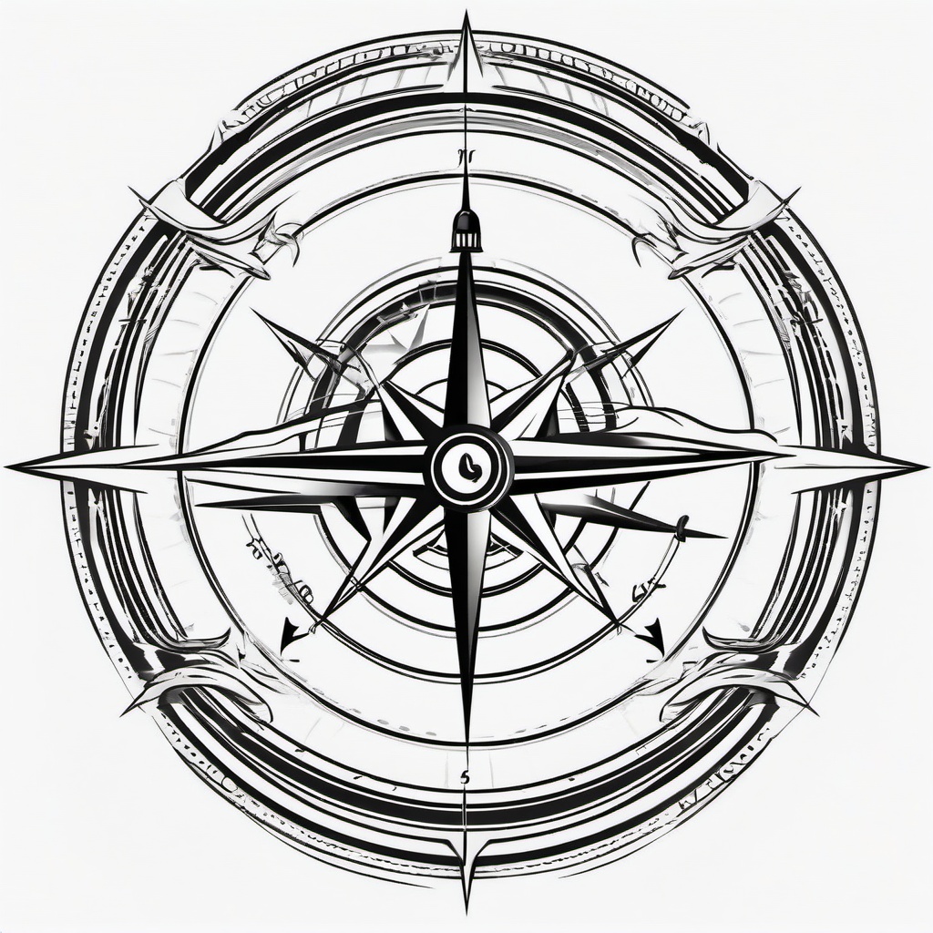 Compass and Ship Tattoo - Compass tattoo featuring a ship.  simple vector tattoo,minimalist,white background