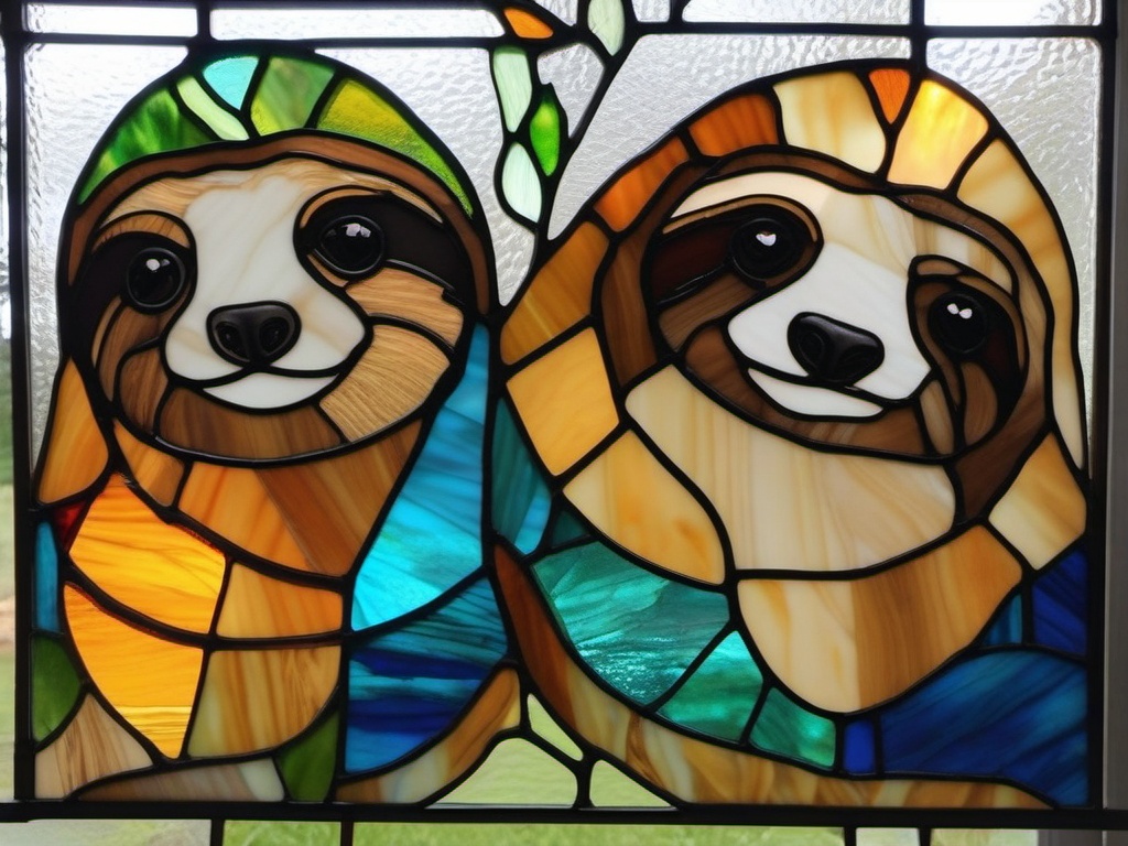 Sloth Stained Glass - Embrace the laid-back charm of sloths with stained glass art, featuring these adorable creatures in colorful and whimsical designs.  