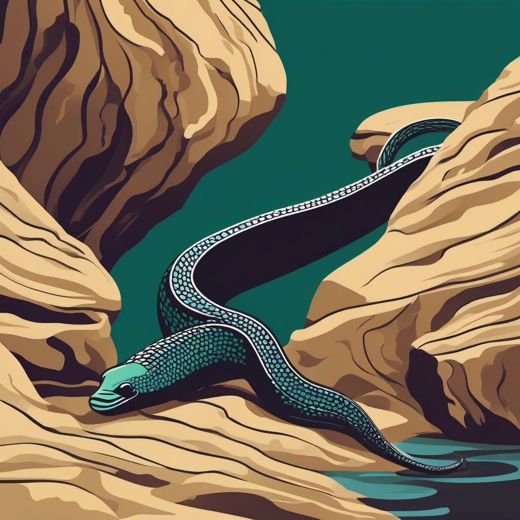 Slithering Moray Eel Clip Art - A moray eel slithering out of a crevice,  color vector clipart, minimal style