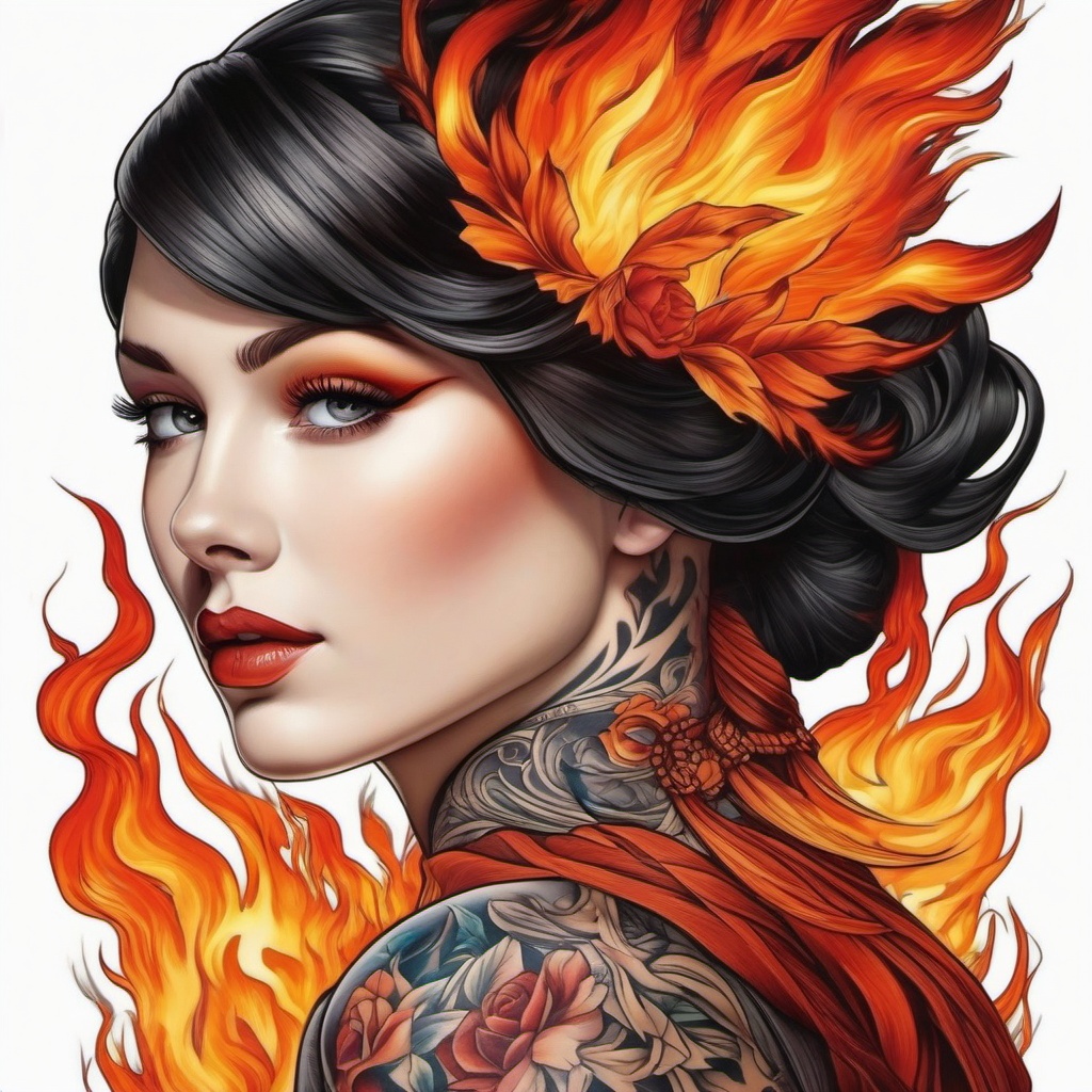 portrait of a lady on fire tattoo  simple color tattoo,white background