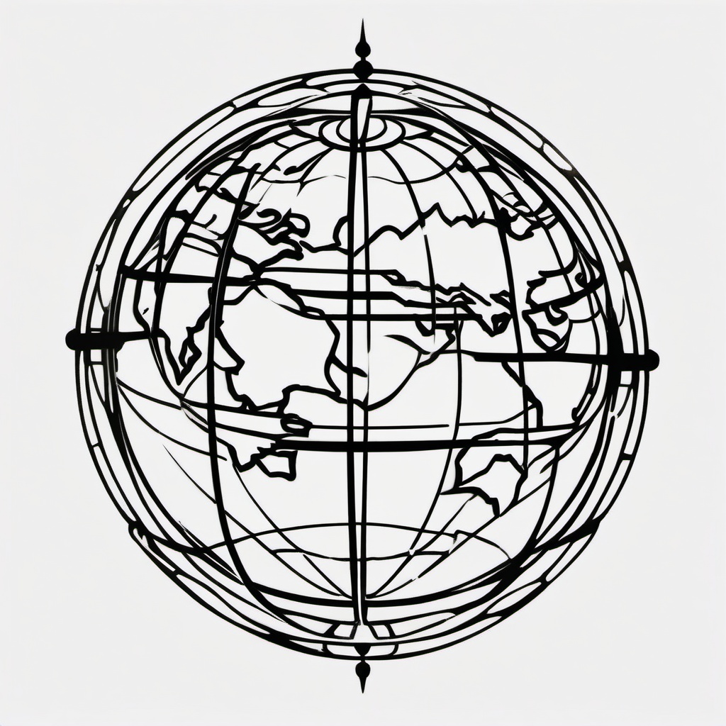 Globe World Tattoo - A tattoo symbolizing the world with a central globe motif.  simple color tattoo design,white background