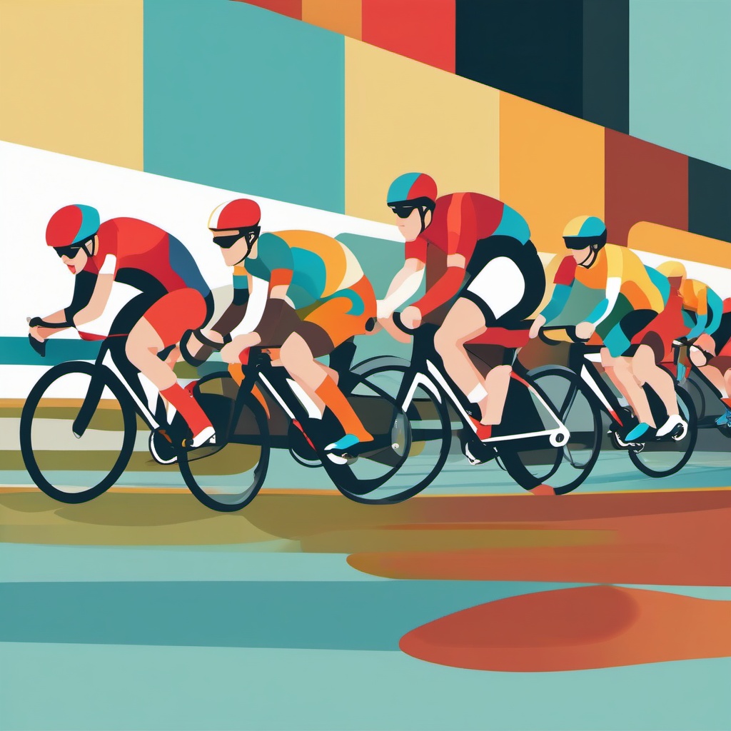 Bicycle Race in Progress Clipart - A bicycle race in full progress.  color vector clipart, minimal style