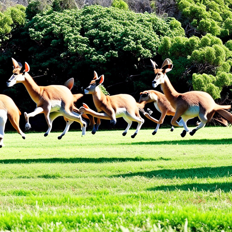 kangaroos attempting a synchronized hopping routine, creating a bouncing spectacle. 